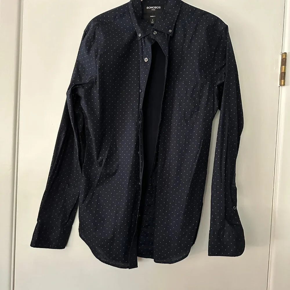 Men’s Dark Blue Dotted Bonobos Button Down Shirt - Picture 2 of 6